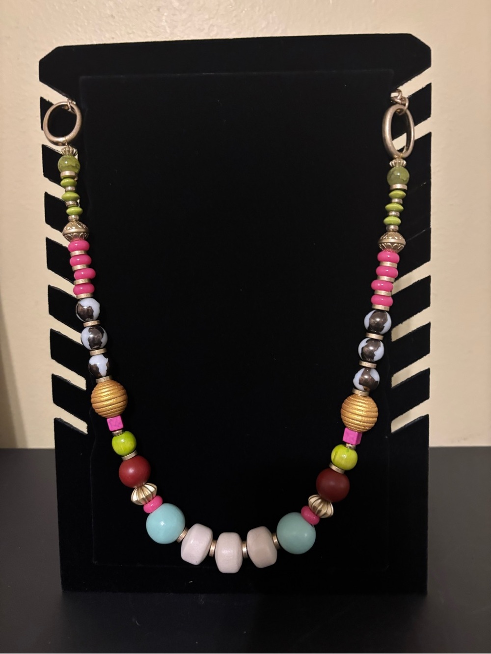 Plunder Bright Beaded Necklace with Pink, Lime, Aqua & Gold Accents